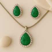 Elegant Green Teardrop Pendant Set